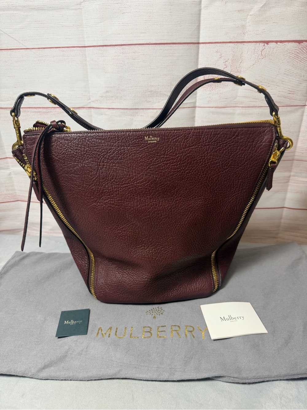 Mulberry Camden Burgundy Leather Shoulder Bag with Gold Hardware